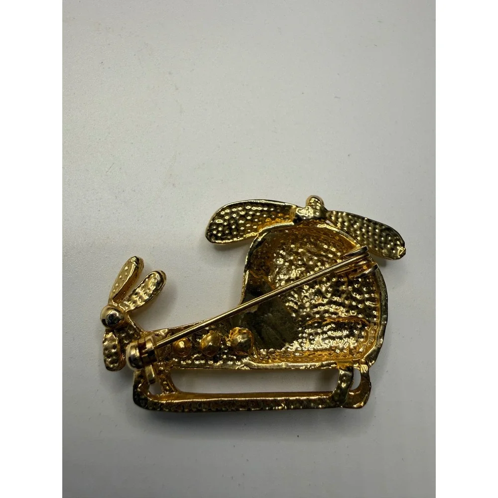 Vintage Gold Tone‎ Helicopter Brooch Pin Aviation Pilot Novelty Jewelry